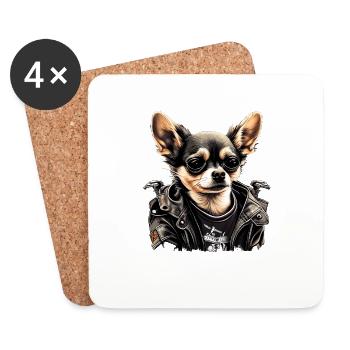 Chihuahua | Biker | Motorrad | Hund | Papa | Opa - Untersetzer (4er-Set) - Weiß - Vorne