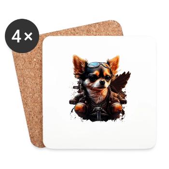 Chihuahua | Biker | Motorrad | Hund | Papa | Opa - Untersetzer (4er-Set) - Weiß - Vorne