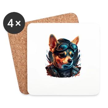 Chihuahua | Biker | Motorrad | Hund | Papa | Opa - Untersetzer (4er-Set) - Weiß - Vorne