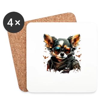 Chihuahua | Biker | Motorrad | Hund | Papa | Opa - Untersetzer (4er-Set) - Weiß - Vorne