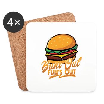 Buns Out Fun’s Out Hamburger Food Pains à la viande - Dessous de verre (lot de 4) - blanc - Devant