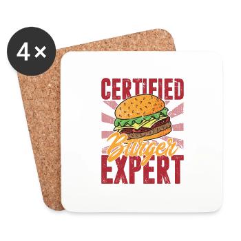 Burger Expert certifié Hamburger Food Meat Buns - Dessous de verre (lot de 4) - blanc - Devant