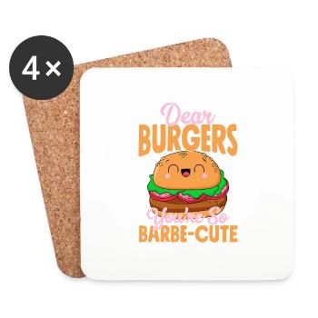 Dear, Burgers. You're So Barbe-Cute. Meat Buns Ham - Untersetzer (4er-Set) - Weiß - Vorne