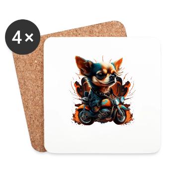 Chihuahua | Biker | Motorrad | Hund | Papa | Opa - Untersetzer (4er-Set) - Weiß - Vorne