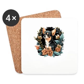 Chihuahua | Chien mignon | Beau | Fleurs | Fille | - Dessous de verre (lot de 4) - blanc - Devant