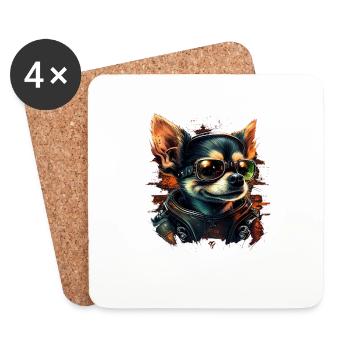 Chihuahua | Motard | Moto | Chien | Papa | - Dessous de verre (lot de 4) - blanc - Devant