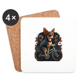 Chihuahua | Bike | Bicycle | Dog | Cycling | - Coasters (set of 4) - white - Front