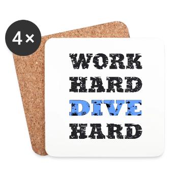 WORK HARD DIVE HARD: Tauchen, Tauchsport, Diving - Untersetzer (4er-Set) - Weiß - Vorne