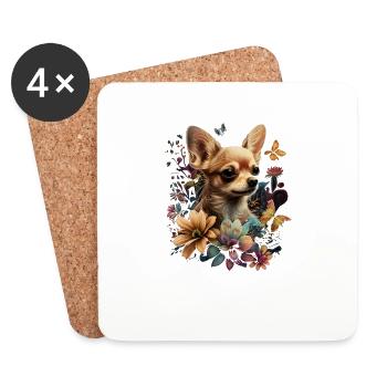 Chihuahua | Cute Dog | Beautiful | Flowers | Girl - Coasters (set of 4) - white - Front
