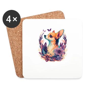 Chihuahua | Cute Dog | Beautiful | Flowers | Girl - Coasters (set of 4) - white - Front