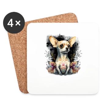 Chihuahua | Cute Dog | Beautiful | Flowers | Girl - Coasters (set of 4) - white - Front