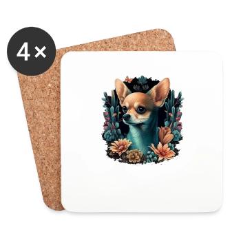 Chihuahua | Cute Dog | Beautiful | Flowers | Girl - Coasters (set of 4) - white - Front