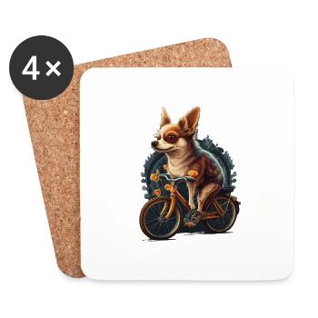 Chihuahua | Bike | Bicycle | Dog | Cycling | - Coasters (set of 4) - white - Front