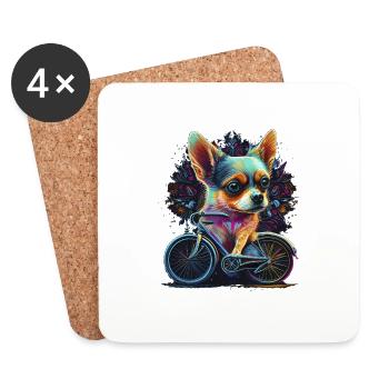 Chihuahua | Bike | Bicycle | Dog | Cycling | - Coasters (set of 4) - white - Front
