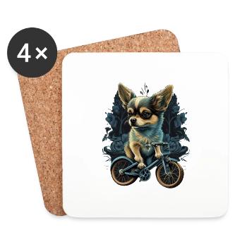 Chihuahua | Bike | Bicycle | Dog | Cycling | - Coasters (set of 4) - white - Front