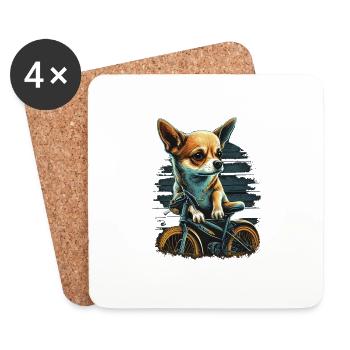 Chihuahua | Bike | Bicycle | Dog | Cycling | - Coasters (set of 4) - white - Front