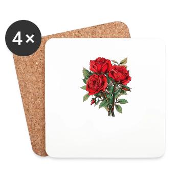 Floral Vintage Roses Rouge Amoureux Humour Fleurs Fun - Dessous de verre (lot de 4) - blanc - Devant