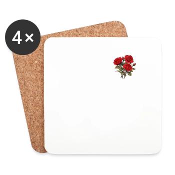 3 Rote Rosen Lover Patch Neuheit Vintage Blumen - Untersetzer (4er-Set) - Weiß - Vorne
