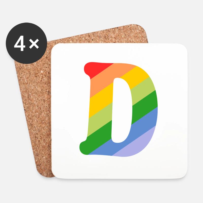 Letter D Rainbow - Coasters (set of 4) - white