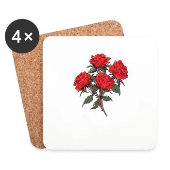 4 Roses Rouge Amant Jeu de mots Fantaisie Fleurs Cool Floral - Dessous de verre (lot de 4) - blanc - Devant