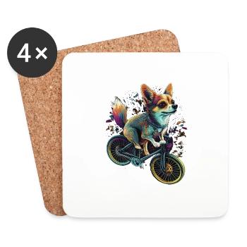 Chihuahua | Bike | Bicycle | Dog | Cycling | - Coasters (set of 4) - white - Front