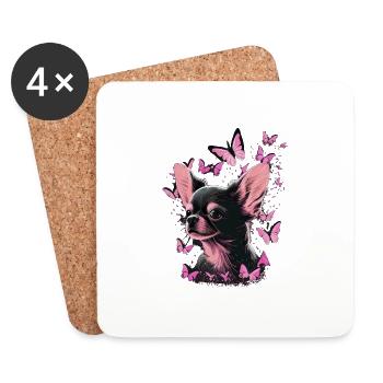 Chihuahua Chien Papillon 15 - Dessous de verre (lot de 4) - blanc - Devant