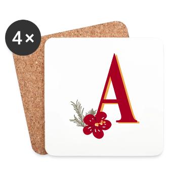 Buchstabe A mit Blume - Untersetzer (4er-Set) - Weiß - Vorne