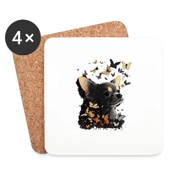 Chihuahua mit Schmetterling |Süßer Hund Bunt Natur - Untersetzer (4er-Set) - Weiß - Vorne