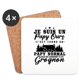 Je suis un papy ours grognon - cadeau humour papy - Dessous de verre (lot de 4) - blanc - Devant