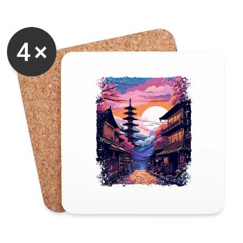 Alpes japonaises Takayama Village Japon Vaporwave - Dessous de verre (lot de 4) - blanc - Devant