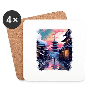 Japan Vaporwave Japanische Alpen Takayama Village - Untersetzer (4er-Set) - Weiß - Vorne