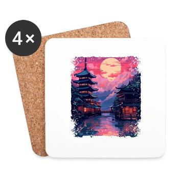 Japan Takayama Village Japanische Alpen Vaporwave - Untersetzer (4er-Set) - Weiß - Vorne