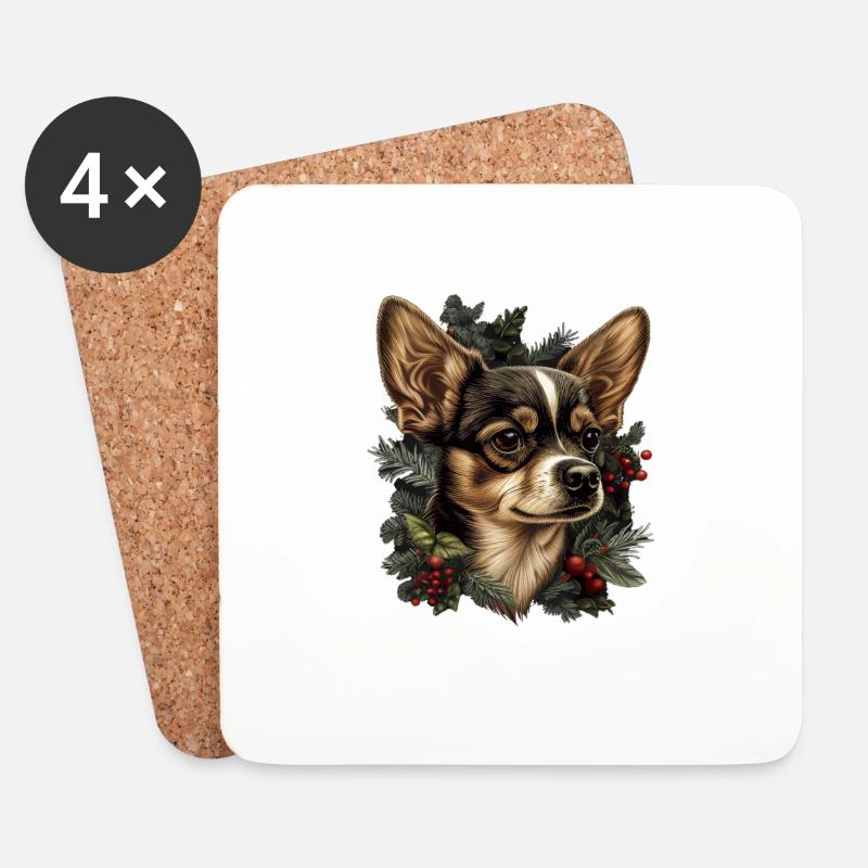 Chihuahua | Weihnachten | Weihnachtsbaum | - Untersetzer (4er-Set) - Weiß