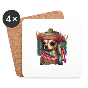 Chihuahua | Mexique | Chien Amusant Chapeau - Dessous de verre (lot de 4) - blanc - Devant