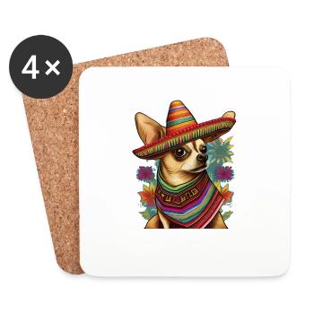 Chihuahua | Mexique | Chien Amusant Chapeau - Dessous de verre (lot de 4) - blanc - Devant