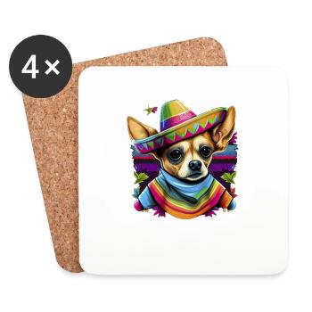 Chihuahua | Mexique | Chien Amusant Chapeau - Dessous de verre (lot de 4) - blanc - Devant