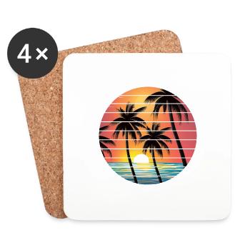 Palm Tree Summer Holiday Palm Beach Island Sun - Coasters (set of 4) - white - Front