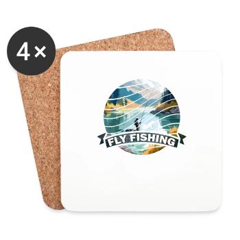 Trout Fly Fishing in the River - Retro Fly Fishing - Untersetzer (4er-Set) - Weiß - Vorne