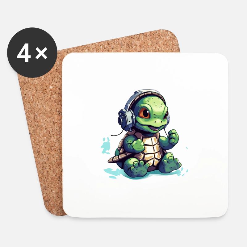 Süße Schildkröte mit Kopfhörer hört Musik - Untersetzer (4er-Set) - Weiß