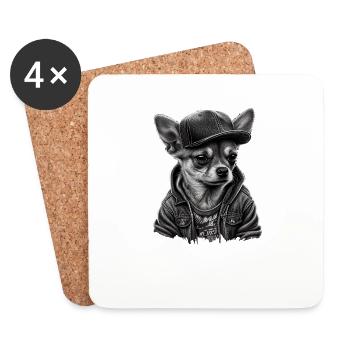 Chihuahua | Chien Cool | Rap | Hip-Hop | Gangster - Dessous de verre (lot de 4) - blanc - Devant