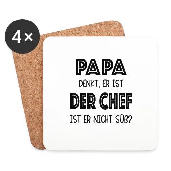 Papa denkt er ist der Chef, ist er nicht süß? - Untersetzer (4er-Set) - Weiß - Vorne