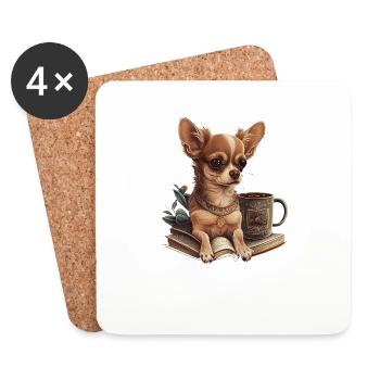 Chihuahua | Book | Coffee | Tea | Reading | - Coasters (set of 4) - white - Front