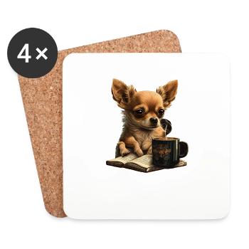 Chihuahua | Book | Coffee | Tea | Reading | - Coasters (set of 4) - white - Front