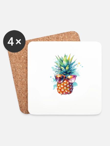 Ananas - Untersetzer (4er-Set) - Weiß