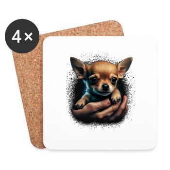 Chihuahua Hug Puppy - Cute Dog Love - Coasters (set of 4) - white - Front