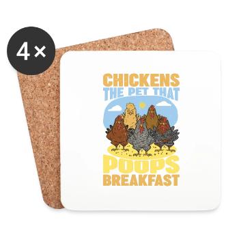 Les poulets, l’animal qui fait caca Petit déjeuner - Dessous de verre (lot de 4) - blanc - Devant