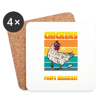 Les poulets, l’animal de compagnie qui fait caca Petit-déjeuner 2 - Dessous de verre (lot de 4) - blanc - Devant