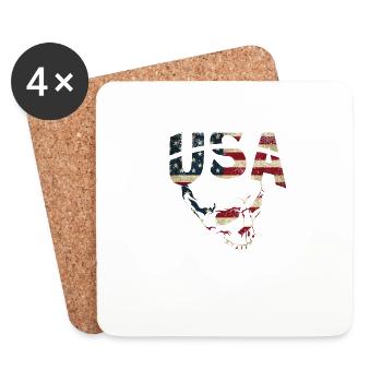 Crâne coloré crâne cool avec drapeau des États-Unis - Dessous de verre (lot de 4) - blanc - Devant