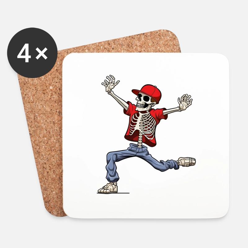 Tanzendes Skelett Hip-Hop - Untersetzer (4er-Set) - Weiß
