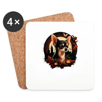 Chihuahua Costume d'Halloween - Citrouille - Dessous de verre (lot de 4) - blanc - Devant